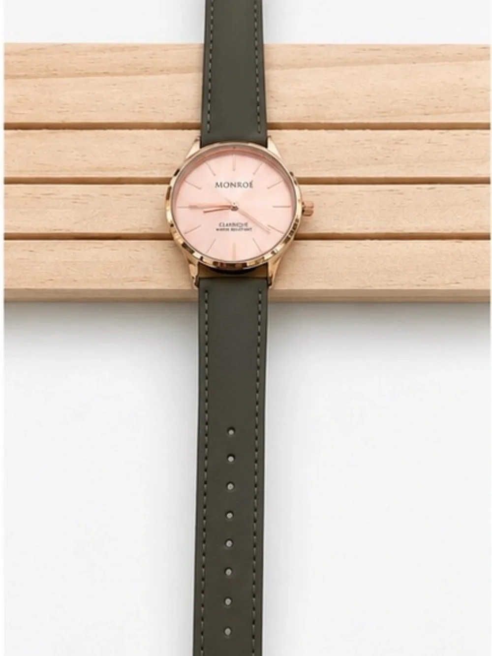 Women's Olive Leather Strap Watch with Rose Gold Case and Blush Dial